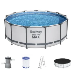 Bestway® Steel Pro MAX™ Aufstellpool Komplett-Set Mit Filterpumpe Ø 396 X 122 Cm, Lichtgrau, Rund -Bestintex Geschaft 002ba74ac15eed2bd83bbd0ab89b4353