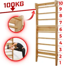 Physionics® Sprossenwand Aus Holz - Für Kinder Und Erwachsene, 195x80x14cm,100kg Max- Kletterwand, Turnwand, Klettergerüst -Bestintex Geschaft 0346a05c97b2c7477e61e2f098b94427