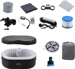 AREBOS Whirlpool Mit LED Beleuchtung, Aufblasbar, In- & Outdoor,190x120 Cm Oval, 2 Personen, 90 Massagedüsen, Mit Heizun, 550 Liter, Inkl. Abdeckung -Bestintex Geschaft 05fb87bf265a9d2f6bb68b3cae879e80