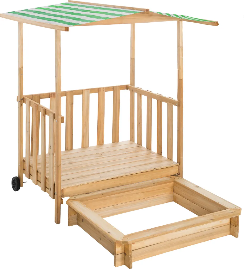 Tectake Sandkasten Und Spielveranda Mit Dach 106x105x137cm - Grün 3 Tectake Sandkasten Und Spielveranda Mit Dach 106x105x137cm - Grün