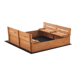 Sandkasten Campillos 23,5 X 118 X 114 Cm Holzsandkasten Mit Zuklappbaren Bänken Klappbare Deckel Sandkiste Tannenholz Natur -Bestintex Geschaft 08774577e81a081907f48722cbdced29