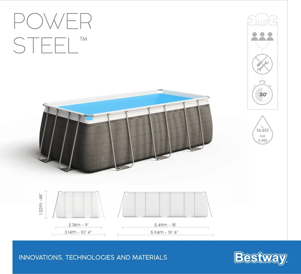 Bestway Power Steel™ Frame Pool Komplett-Set, Eckig, Mit Filterpumpe, Sicherheitsleiter & Abdeckplane 549 X 274 X 122 Cm, Schwimmbecken, Schwimmen, Pools 21 Bestway Power Steel™ Frame Pool Komplett-Set, Eckig, Mit Filterpumpe, Sicherheitsleiter & Abdeckplane 549 X 274 X 122 Cm, Schwimmbecken, Schwimmen, Pools – Bild 19