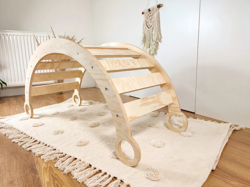 Kletterbogen Bogenwippe Kletterleiter Kinder Premium Montessori Holzschaukel Aus Kiefernsperrholz 105cm X 40cm X 50cm 6 Kletterbogen Bogenwippe Kletterleiter Kinder Premium Montessori Holzschaukel Aus Kiefernsperrholz 105cm X 40cm X 50cm – Bild 4