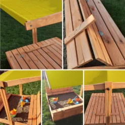 Ladanas® Sandkasten Holz Mit Faltbaren Bänken & Verstellbarem Dach, UV50, Sandkiste & Sonnendach 140 X 140 Gelb -Bestintex Geschaft 126f7ada433dd7b5d9ed47d401de2308