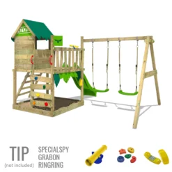 FATMOOSE Spielturm Klettergerüst JazzyJungle Mit Schaukel & Rutsche, Spielhaus Mit Sandkasten, Leiter & Spiel-Zubehör - Grün -Bestintex Geschaft 1551f206e65c262b8130c7021c29c0d8