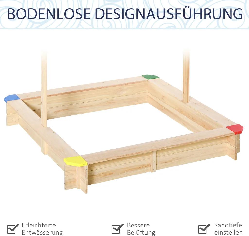 Outsunny Sandkasten Mit Dach Sandkiste Kindersandkasten Tannenholz Bodenloses Design Felix Mit Absenkbarem Und Schwenkbarem Dach Kurbeldach 120 X 120 X 120 Cm Natur 7 Outsunny Sandkasten Mit Dach Sandkiste Kindersandkasten Tannenholz Bodenloses Design Felix Mit Absenkbarem Und Schwenkbarem Dach Kurbeldach 120 X 120 X 120 Cm Natur – Bild 5