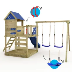 WICKEY Spielturm Klettergerüst Smart Cave Mit Schaukel & Rutsche, Baumhaus Mit Sandkasten, Kletterleiter & Spiel-Zubehör – Blau -Bestintex Geschaft 1623bf948c0e73d6c85a9e2baa35051b