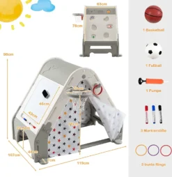 COSTWAY 5 In 1 Kletterdreieck Spielzelt, Kinderspielzelt Mit Kletterwand, Tafel Zum Malen, Basketballkorb, Fußballtor Und Ringen, Indoor Klettergerüst Spielzeug, Multifunktionales Kletterspielzeug -Bestintex Geschaft 1789fbe5342f1133e40cc8879baa4f30