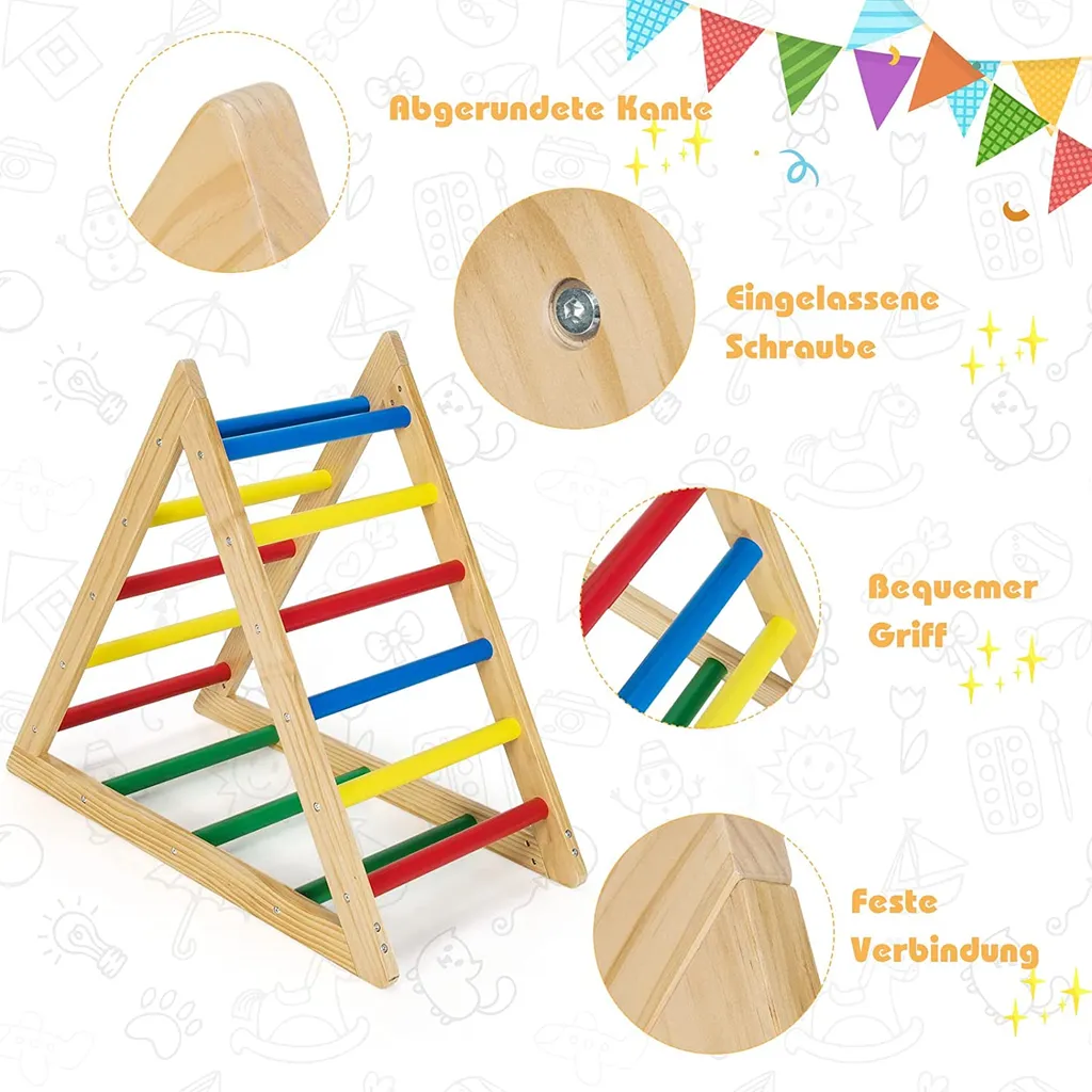 COSTWAY Kletterdreieck Klappbar Kletter-Dreieck-Leiter Holz Sprossendreieck Für Kleinkinder Ab 3 Jahren 7 COSTWAY Kletterdreieck Klappbar Kletter-Dreieck-Leiter Holz Sprossendreieck Für Kleinkinder Ab 3 Jahren – Bild 5