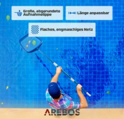 AREBOS Poolkescher Mit Teleskopstange, Poolreinigung Bodenkescher, Länge Von 1,20-1,90 M, Große Aufnahmelippe, Blau -Bestintex Geschaft 18ee3cfc364f6961284585adf234eff4