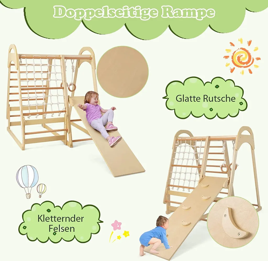 COSTWAY 6 In 1Kletterspielzeug Set, Indoor-Klettergerüst Mit Zelt, Rutsche, Turnringen, Kletternetz Und Kletterleiter, Für Kinder Kleinkinder Ab 3 Jahr 4 COSTWAY 6 In 1Kletterspielzeug Set, Indoor-Klettergerüst Mit Zelt, Rutsche, Turnringen, Kletternetz Und Kletterleiter, Für Kinder Kleinkinder Ab 3 Jahr – Bild 2