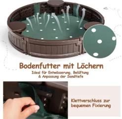 COSTWAY Ø120cm Sandbox Rund, Sandkasten Mit Wasserdichter Abdeckung Und Bodenauskleidung, Outdoor Sandkiste Platz Für 3 Kinder -Bestintex Geschaft 1c518ab7fb92fcbb7a39b753a19b7457