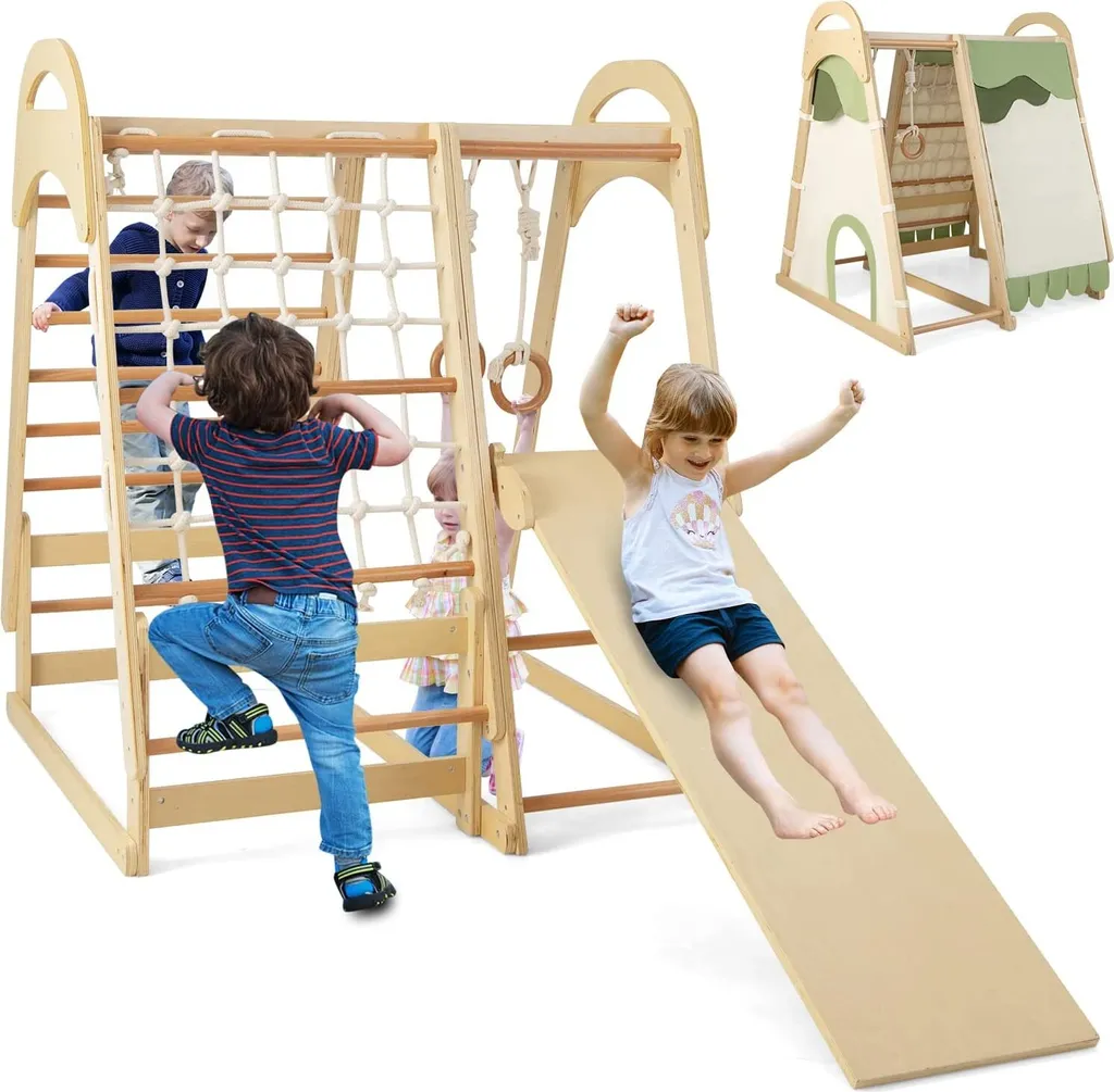 COSTWAY 6 In 1Kletterspielzeug Set, Indoor-Klettergerüst Mit Zelt, Rutsche, Turnringen, Kletternetz Und Kletterleiter, Für Kinder Kleinkinder Ab 3 Jahr 3 COSTWAY 6 In 1Kletterspielzeug Set, Indoor-Klettergerüst Mit Zelt, Rutsche, Turnringen, Kletternetz Und Kletterleiter, Für Kinder Kleinkinder Ab 3 Jahr