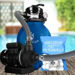 KESSER® Sandfilter Sandfilteranlage + 700g Filterbälle Ersetzen 25kg Filtersand- Poolfilter 10 M³/h Filteranlage Filterkessel Für Pool Schwimmbecken 4-Wege Ventil , Einfache Steuerung, Farbe:Blau -Bestintex Geschaft 1f34bdbe8d3d73c69995960d96340e87