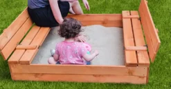 Ladanas® Sandkasten Holz- 140 X 140- Mit Faltbaren Bänken XXL& Verstellbarem Dach- UV50- Sandkiste Kinder & Imprägniert & Sonnendach (grün) -Bestintex Geschaft 1f94ee0be076186b2c75989c5e256fca