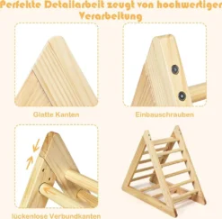 COSTWAY Kletterdreieck Aus Holz, Klettergeruest Fuer Kleinkinder Ab 3 Jahren, Zur Entwicklung Grobmotorischer Faehigkeiten, Natur -Bestintex Geschaft 200acb979cab4ad0db8dca5b3098a3b3