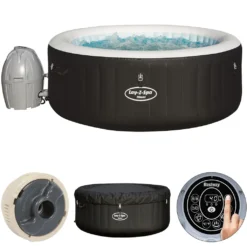 Bestway Whirlpool Lay-Z-Spa Miami | 4 Personen | 81 Massageluftdüsen | Automatisch Aufblasbar | 180x66 Cm | Schwarz/türkis | Abdeckung | Indoor Outdoor -Bestintex Geschaft 209b6aea01108381c304969e174b3fb4