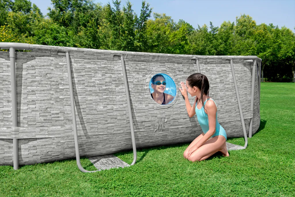 Bestway® Power Steel™ Swim Vista Series™ Frame Pool Komplett-Set Mit Sandfilteranlage 488 X 305 X 107 Cm , Steinwand-Optik (Cremegrau), Oval 10 Bestway® Power Steel™ Swim Vista Series™ Frame Pool Komplett-Set Mit Sandfilteranlage 488 X 305 X 107 Cm , Steinwand-Optik (Cremegrau), Oval – Bild 8