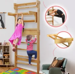 Physionics® Sprossenwand - Mit/ohne Klimmzugstange, Für Kinder /Erwachsene, 195x80x14cm, Holz - Kletterwand, Turnwand, Klettergerüst (mit Klimmzugstange) -Bestintex Geschaft 21cebddc7bf61320030438ce24476702