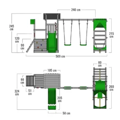 FATMOOSE Spielturm Klettergerüst FruityForest Mit Schaukel Surfswing & Rutsche, Kletterturm Mit Sandkasten, Leiter & Spiel-Zubehör – Grün -Bestintex Geschaft 23efc1d85b22318026399bc1105ba8b0 2