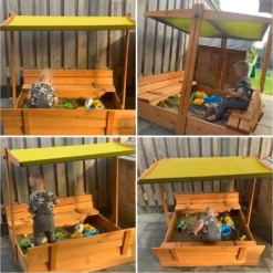 Ladanas® Sandkasten Holz Mit Faltbaren Bänken & Verstellbarem Dach, UV50, Sandkiste & Sonnendach 140 X 140 Gelb -Bestintex Geschaft 2abfd7640901c53edd9400a41019a17f