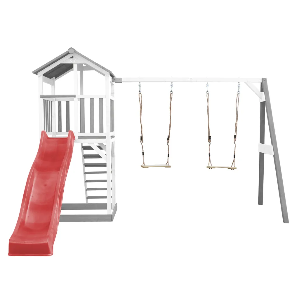 AXI Beach Tower Spielturm Aus Holz In Weiß & Grau | Spielhaus Für Kinder Mit Roter Rutsche, Doppelschaukel Und Sandkasten | Stelzenhaus Für Den Garten 5 AXI Beach Tower Spielturm Aus Holz In Weiß & Grau | Spielhaus Für Kinder Mit Roter Rutsche, Doppelschaukel Und Sandkasten | Stelzenhaus Für Den Garten – Bild 3