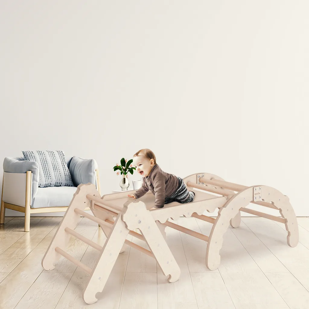 MAMOI® Klettergerüst Indoor, Kletterdreieck Mit Rutsche Aus Holz, Kletterbogen, Baby Kinder Klettern, Regenbogenwippe Mit Rutschbrett, Mini Holzbogen Triangle Für Spielplatz Ab 1/2/3 Jahre 8 MAMOI® Klettergerüst Indoor, Kletterdreieck Mit Rutsche Aus Holz, Kletterbogen, Baby Kinder Klettern, Regenbogenwippe Mit Rutschbrett, Mini Holzbogen Triangle Für Spielplatz Ab 1/2/3 Jahre – Bild 6