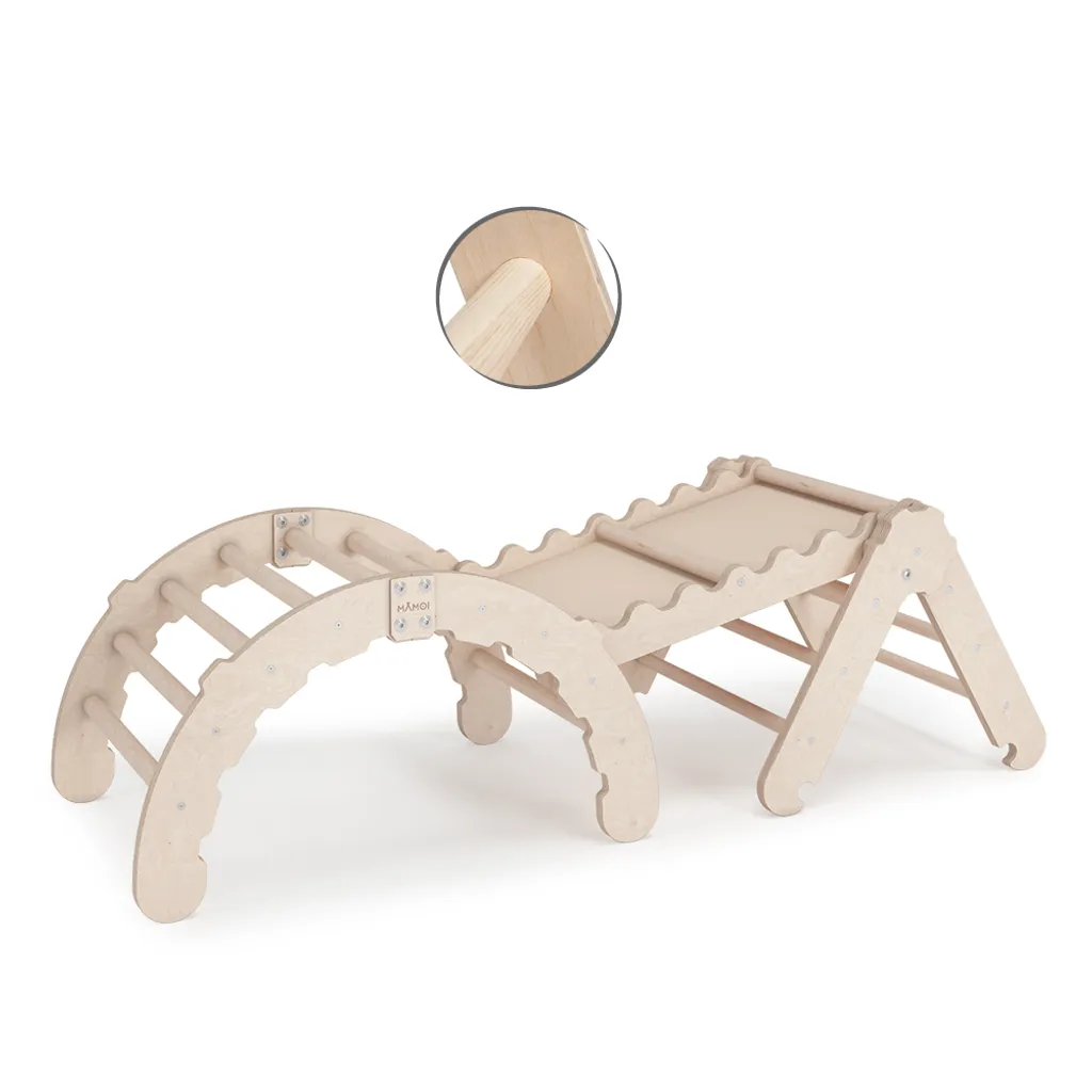 MAMOI® Klettergerüst Indoor, Kletterdreieck Mit Rutsche Aus Holz, Kletterbogen, Baby Kinder Klettern, Regenbogenwippe Mit Rutschbrett, Mini Holzbogen Triangle Für Spielplatz Ab 1/2/3 Jahre 4 MAMOI® Klettergerüst Indoor, Kletterdreieck Mit Rutsche Aus Holz, Kletterbogen, Baby Kinder Klettern, Regenbogenwippe Mit Rutschbrett, Mini Holzbogen Triangle Für Spielplatz Ab 1/2/3 Jahre – Bild 2