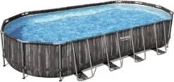 Bestway® Power Steel™ Frame Pool Komplett-Set Mit Filterpumpe 732 X 366 X 122 Cm , Holz-Optik (Mooreiche), Oval