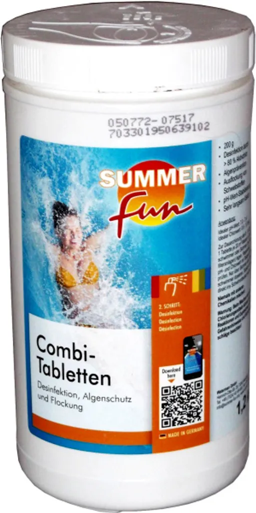 Combi Tabletten Desinfektion / Algenschutz / Flockung Summer Fun 1,2kg 4 Combi Tabletten Desinfektion / Algenschutz / Flockung Summer Fun 1,2kg – Bild 2