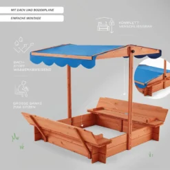 HOME DELUXE - Sandkasten BUDDELKISTE - 110 X 110 X 110 Cm - , Mit Höhenverstellbarem Sonnendach, Mit Umklappbaren Bänken I Sandbox -Bestintex Geschaft 322247aeb7d4e27b2f36407b1980c3bf