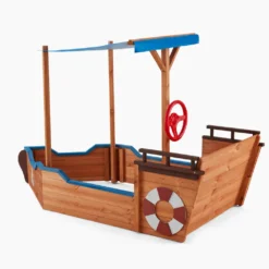 HOME DELUXE - Sandkasten MATSCHEKISTE - 160 X 78 X 103 Cm - , Piratenschiff, Sandkiste Mit Sonnendach, Aufklappbare Sitzbank, Spielzeug -Bestintex Geschaft 32d54a7e393e464367b1446ef55df92f