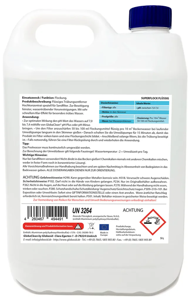 5 L Superflock Flüssig Für Pool Und Schwimmbad - Flockungsmittel Hochkonzentrat - Sandfilter Flockmittel Für Kristallklares Poolwasser 4 5 L Superflock Flüssig Für Pool Und Schwimmbad - Flockungsmittel Hochkonzentrat - Sandfilter Flockmittel Für Kristallklares Poolwasser – Bild 2
