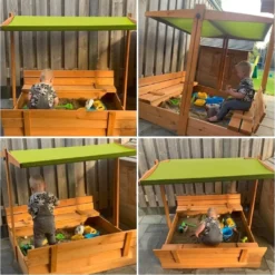 Ladanas® Sandkasten Holz- 140 X 140- Mit Faltbaren Bänken XXL& Verstellbarem Dach- UV50- Sandkiste Kinder & Imprägniert & Sonnendach (grün) -Bestintex Geschaft 3464af76afeb59a668a31af6f3dae53e