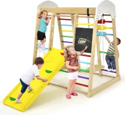 COSTWAY 8 In 1 Kletterspielzeug Set, Inkl. Leiter Rutsche Schaukel Klettergerüst Kletternetz Krabbelleiter Abakus Und Zeichentafel Für Kleinkinder Ab 3 Jahren (Bunt)