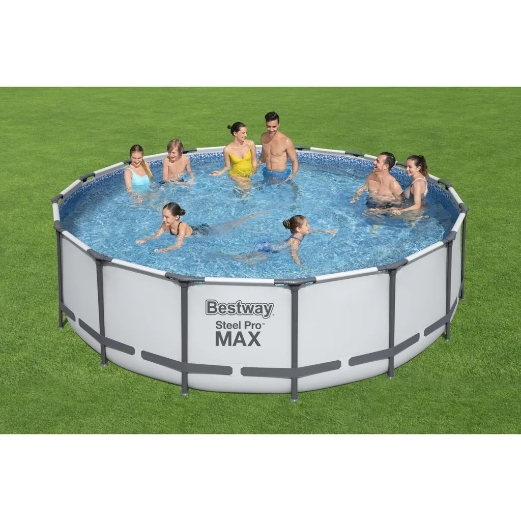 Bestway® Steel Pro MAX™ Frame Pool Komplett-Set Mit Filterpumpe Ø 488 X 122 Cm , Lichtgrau, Rund 4 Bestway® Steel Pro MAX™ Frame Pool Komplett-Set Mit Filterpumpe Ø 488 X 122 Cm , Lichtgrau, Rund – Bild 2