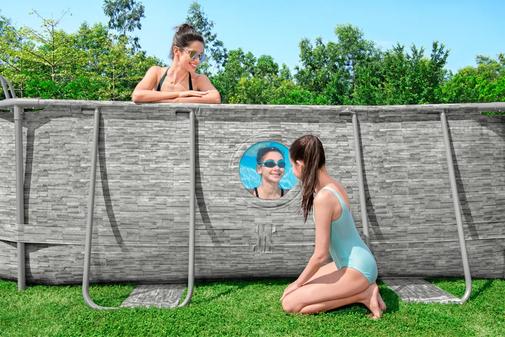 Bestway® Power Steel™ Swim Vista Series™ Frame Pool Komplett-Set Mit Sandfilteranlage 488 X 305 X 107 Cm , Steinwand-Optik (Cremegrau), Oval 11 Bestway® Power Steel™ Swim Vista Series™ Frame Pool Komplett-Set Mit Sandfilteranlage 488 X 305 X 107 Cm , Steinwand-Optik (Cremegrau), Oval – Bild 9
