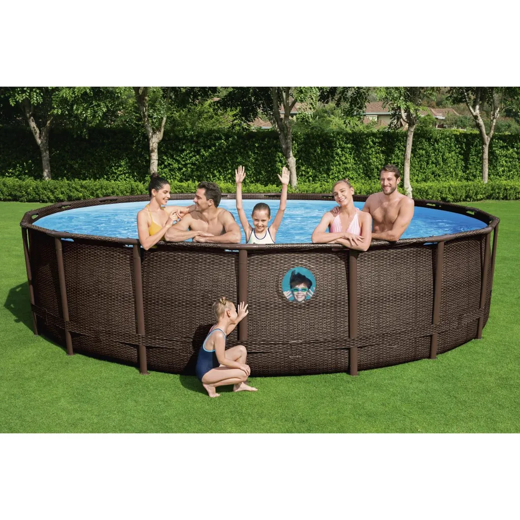 Bestway Power Steel™ Frame Pool Komplett-Set, Rund, 549x122cm, 56977, Rattanoptik, Integrierte Fenster Bullaugen 13 Bestway Power Steel™ Frame Pool Komplett-Set, Rund, 549x122cm, 56977, Rattanoptik, Integrierte Fenster Bullaugen – Bild 11