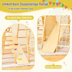 COSTWAY 8 In 1 Kletterspielzeug Set, Inkl. Klettergerüst, Turnringen, Kletterleiter, Rutsche, Strickleiter, Kletterfels, Kletternetz, Schaukel Und Zeichentafel, Für Kleinkinder Ab 3 Jahren (Natur) -Bestintex Geschaft 3b306a351aa48da53165a24ed013b57c