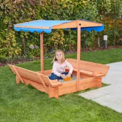 HOME DELUXE - Sandkasten BUDDELKISTE - 110 X 110 X 110 Cm - , Mit Höhenverstellbarem Sonnendach, Mit Umklappbaren Bänken I Sandbox -Bestintex Geschaft 3b8b4d8dc113fb44c297e184993ccc11