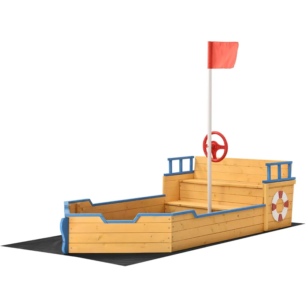 Juskys Sandkasten Käpt’n Pit - Piratenschiff Boot Aus Holz – Große Kinder Sandkiste Für Den Garten Mit Bodenplane Und Sitzbank, Outdoor Sandbox 3 Juskys Sandkasten Käpt’n Pit - Piratenschiff Boot Aus Holz – Große Kinder Sandkiste Für Den Garten Mit Bodenplane Und Sitzbank, Outdoor Sandbox