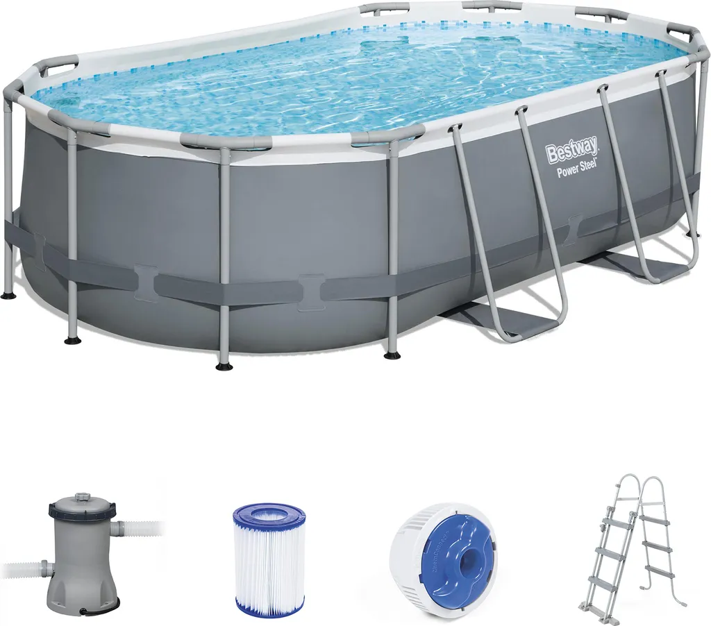Bestway 56620 Power Steel Oval Oberirdischer Pool 427x250x100cmHöhe (cm): 100, Breite (cm): 427, Zusammensetzung: PVC, Länge (cm): 250, Gestalten: Oval, Maße: 4 - 4,99 M, Filterpumpe: 58383 11 Bestway 56620 Power Steel Oval Oberirdischer Pool 427x250x100cmHöhe (cm): 100, Breite (cm): 427, Zusammensetzung: PVC, Länge (cm): 250, Gestalten: Oval, Maße: 4 - 4,99 M, Filterpumpe: 58383 – Bild 9