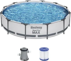 Bestway® Steel Pro MAX™ Frame Pool-Set Mit Filterpumpe Ø 366 X 76 Cm, Lichtgrau, Rund