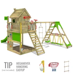 FATMOOSE Spielturm Klettergerüst HappyHome Mit Schaukel SurfSwing & Rutsche, Spielhaus Mit Sandkasten, Leiter & Spiel-Zubehör - Grün -Bestintex Geschaft 401ce03f01b9d16aa2c027ce3e27f0ee 1