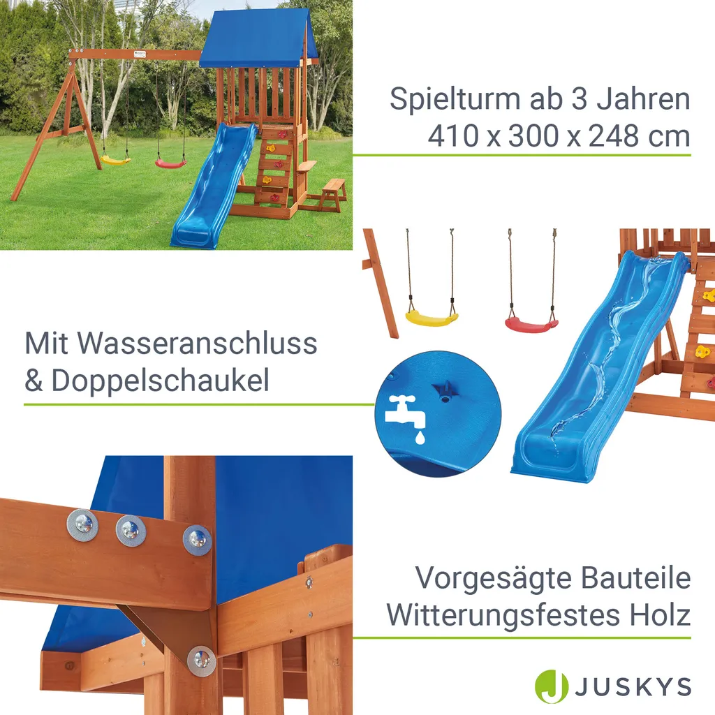 Juskys Spielturm Yannis – Klettergerüst Für Kinder Mit Rutsche, Schaukeln, Kletterwand & Zubehör – Kletterturm Für Outdoor Aus Holz Ab 3 Jahren 6 Juskys Spielturm Yannis – Klettergerüst Für Kinder Mit Rutsche, Schaukeln, Kletterwand & Zubehör – Kletterturm Für Outdoor Aus Holz Ab 3 Jahren – Bild 4