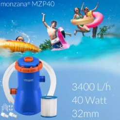 Monzana Poolpumpe 1140, 2280, 3400, 3800 L/h Fördermenge 15-90W Pumpleistung Schläuche Filterkartusche Filterpumpe Pumpe, Model:15Watt 195x160x160 Mm