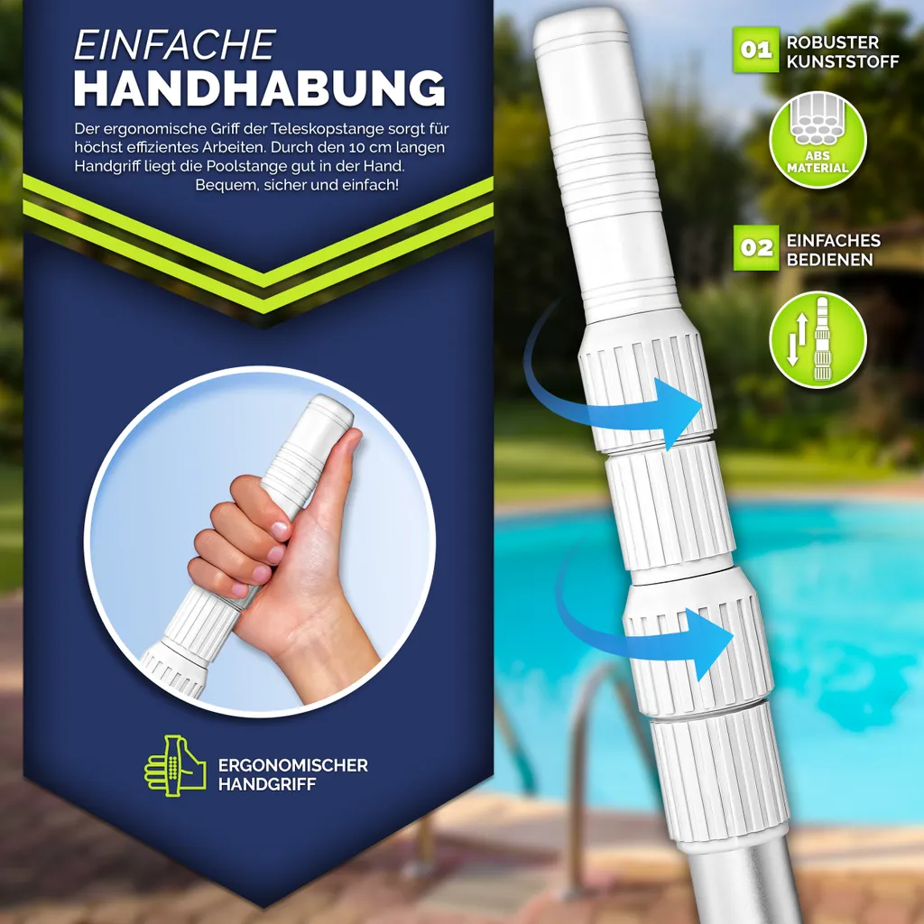 Tillvex Pool Teleskopstange 1,20 - 3,60m | Aluminium Poolstange | Stange Zur Poolreinigung 3-teilig 5 Tillvex Pool Teleskopstange 1,20 - 3,60m | Aluminium Poolstange | Stange Zur Poolreinigung 3-teilig – Bild 3