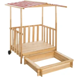 Tectake Sandkasten Und Spielveranda Mit Dach 106x105x137cm - Rot
