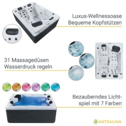 Artsauna Outdoor Whirlpool Oasis – Spa Mit Massagedüsen, LED-Beleuchtung, 2 Filter, Abdeckung, Pumpe, Ausstiegshilfe - Whirlpool Winterfest & Beheizbar -Bestintex Geschaft 459b6959bb2471bfacfd3e28e519470d
