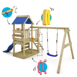 WICKEY Spielturm Klettergerüst TurboFlyer Mit Schaukel & Rutsche, Kletterturm Mit Sandkasten, Leiter & Spiel-Zubehör - Blau -Bestintex Geschaft 4703d4ee7089fc7d21143cffd332216e